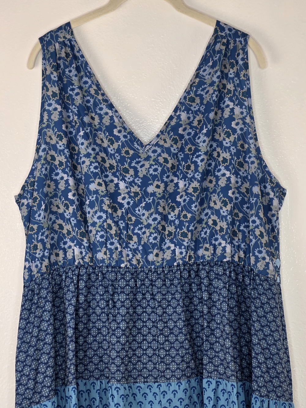 BloomChic Blue Floral Sleeveless Faux Wrap Tiered Patchwork Maxi Dress 18/20 - Picture 7 of 12